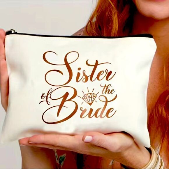 SISTER OF THE BRIDE Canvas Lined Cosmetics Case NWT - Picture 1 of 2